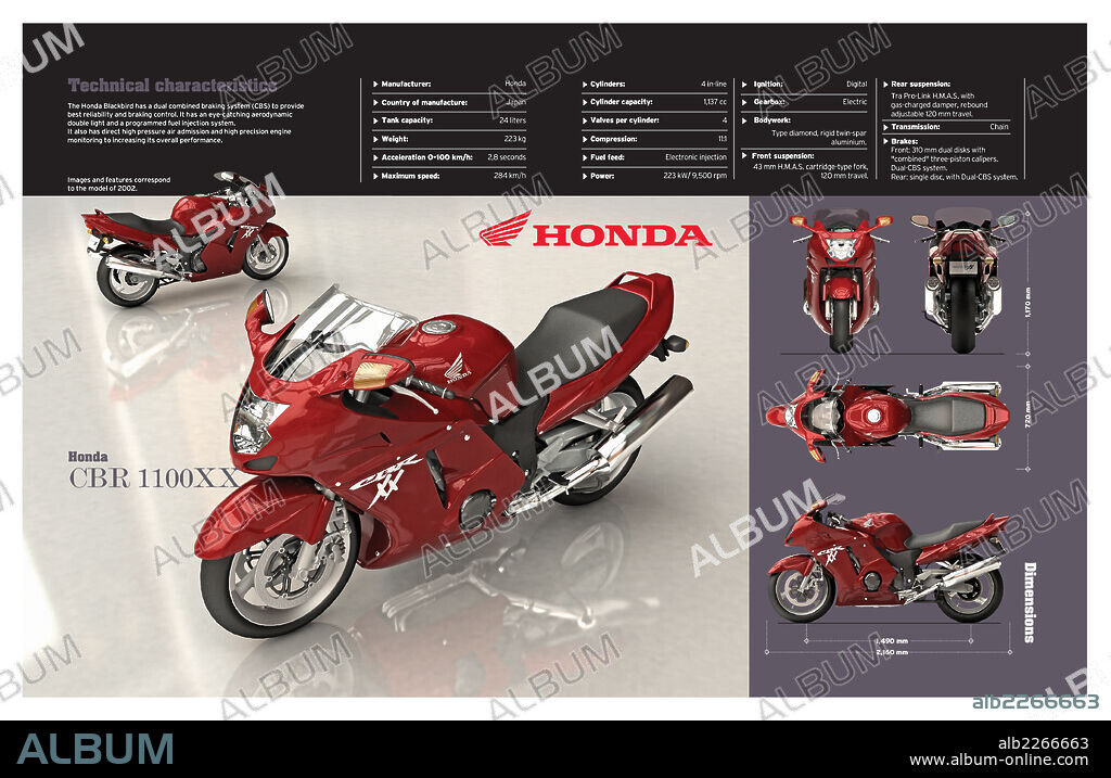 Honda CBR 1100 XX. Infografía de las características técnicas de la motocicleta modelo CBR 1100 XX de Honda.