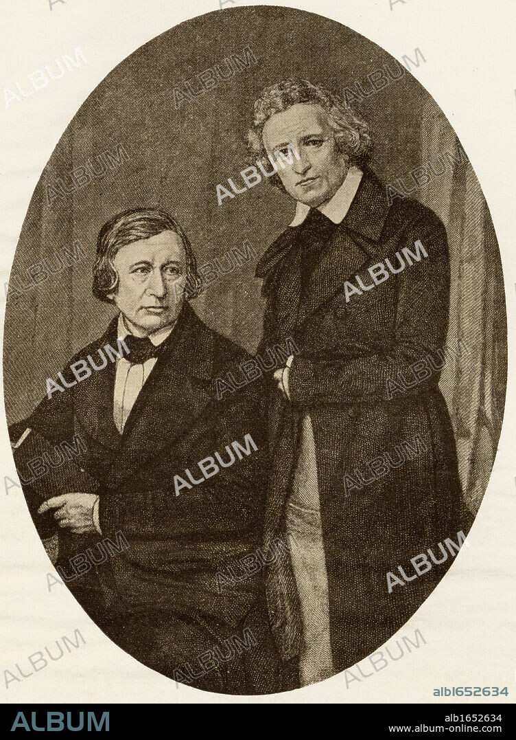 Grimm Brothers.Jacob Ludwig Karl Grimm, 1785-1863.Wilhelm Karl Grimm, 1786-1859. German brothers dedicated to study of philosophy. From the book "The Masterpiece Library of Short Stories, Old German, Volume 17".