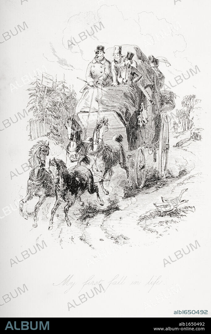My first fall in life. Illustration from the Charles Dickens novel David Copperfield by H.K. Browne known as Phiz.