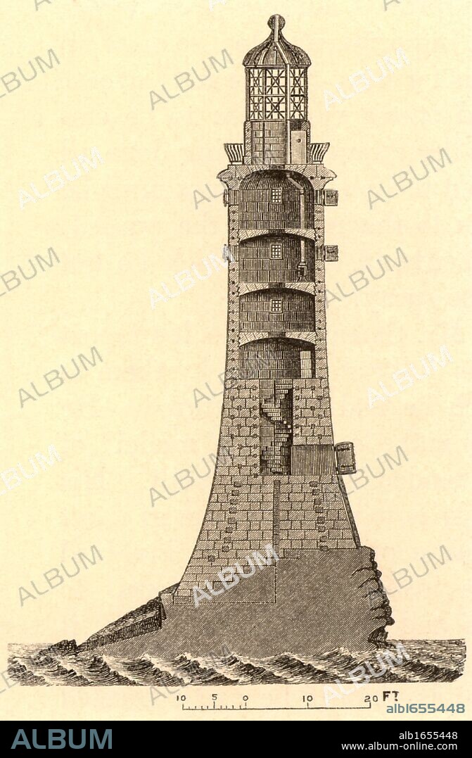 Sectional view of the fourth Eddystone lighthouse built on the Stone 13 miles South-east of Polperro, Cornwall, England, which claimed up to 50 ships a year. Built by the English civil engineer John Smeaton (1724-1792) beginning in 1756 it was in operat (Photo by: Universal History Archive/UIG via Getty Images).
