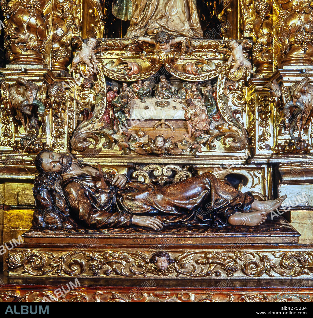 Andreu Sala / Lying Saint Francis Xavier, retable of Saint Pacian of the Barcelona Cathedral, wood, c. 1687.