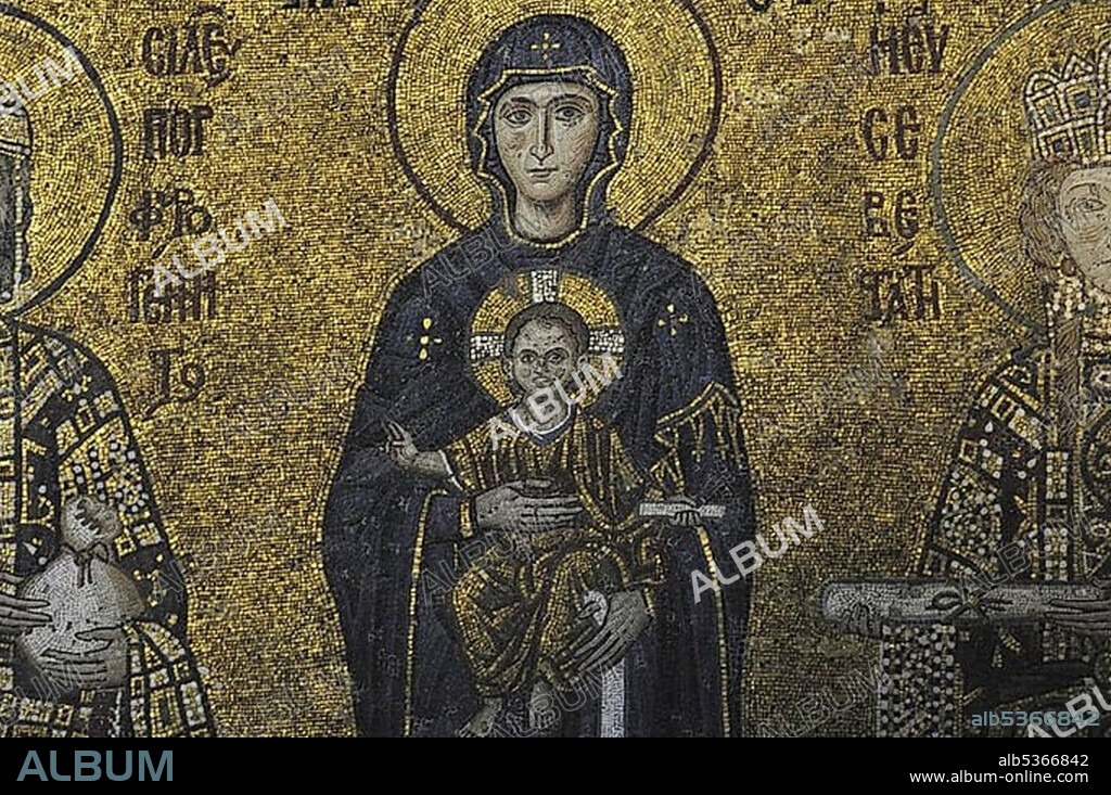Byzantine mosaic of the Virgin Mary with the baby Jesus in the Hagia Sophia, Istanbul, Turkey