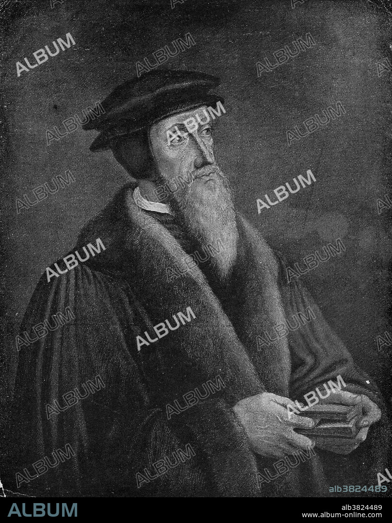 A painting of John Calvin by Holbein. John Calvin (Jean Cauvin) (1509-1564) was an influential French theologian and pastor during the Protestant Reformation and the principal figure in the development of the system of Christian theology later called Calvinism. Originally trained as a humanist lawyer, he broke from the Roman Catholic Church around 1530. After religious tensions provoked a violent uprising against Protestants in France, Calvin fled to Basel, Switzerland, where he published the first edition of his seminal work Institutes of the Christian Religion in 1536. Calvin was influenced by the Augustinian tradition, which led him to expound the doctrine of predestination and the absolute sovereignty of God in salvation of the human soul from death and eternal damnation. Calvin's writing provided the seeds for the branch of theology that bears his name. The Reformed and Presbyterian churches, which look to Calvin as a chief expositor of their beliefs, have spread throughout the world.