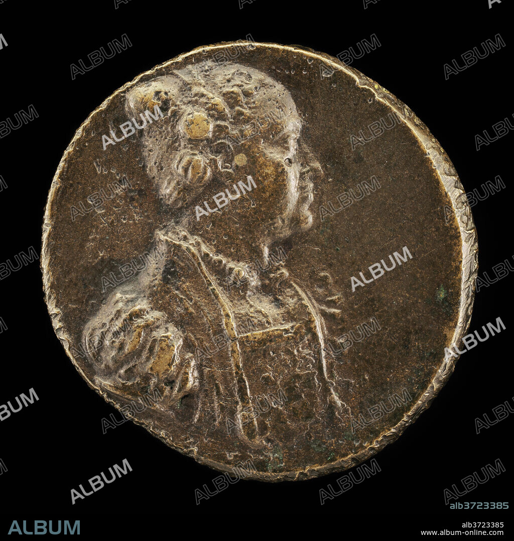 ITALIAN 16TH CENTURY. Maria of Aragon, Wife of Alfonso II d'Avalos,died 1568 [obverse]. Dated: 16th century. Dimensions: overall (oval): 4.2 x 4.1 cm (1 5/8 x 1 5/8 in.). Medium: bronze.