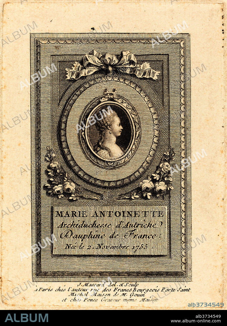 JEAN-BAPTISTE-RAPHAEL-URBAIN MASSARD. Marie-Antoinette. Dimensions: plate: 9.5 x 7 cm (3 3/4 x 2 3/4 in.)  sheet: 17 x 13.3 cm (6 11/16 x 5 1/4 in.). Medium: engraving on laid paper.