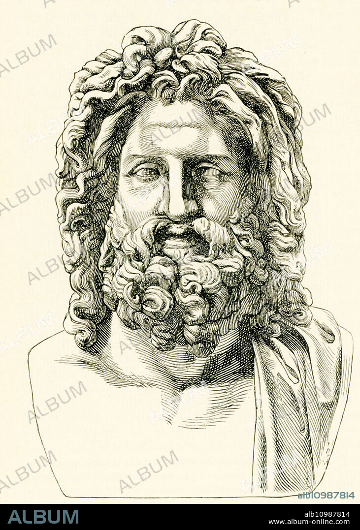 Shown here is the Zeus of Otricoli, an ancient Roman bust found in Otricoli in 1775 during the excavation financed by Pope Pius VI. It is on display in the Sala Rotonda of the Pio-Clementine Vatican Museum. Zeus is the god of the sky, lightning and thunder in Ancient Greek religion and myth, and king of the gods on Mount Olympus.