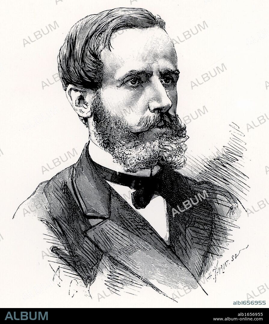 (Raymond) Gaston Plante (1834-1889) French physicist who in 1859 invented the first accumulator or electric storage battery.  It was a wet cell with two lead plates immersed in sulphuric acid, the electrolyte. Engraving from "Les Nouvelles Conquetes de la Science" by Louis Figuier (Paris, 1883).  (Photo by: Universal History Archive/UIG via Getty Images).