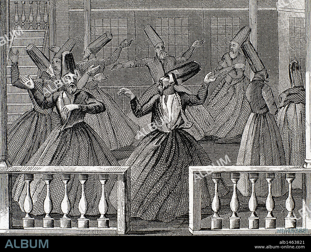 SUFISMO. Doctrina mística esotérica del islam. "DANZA DE LOS DERVICHES SUFIES". Grabado del s. XIX.