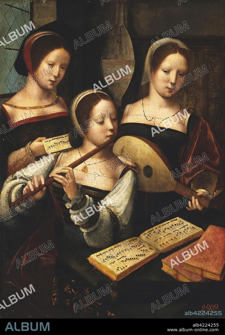 MASTER OF THE FEMALE HALF-LENGTHS. 'Female Musicians'. Netherlands, First half of the 16th century. Dimensions: 53,2x37,5 cm.