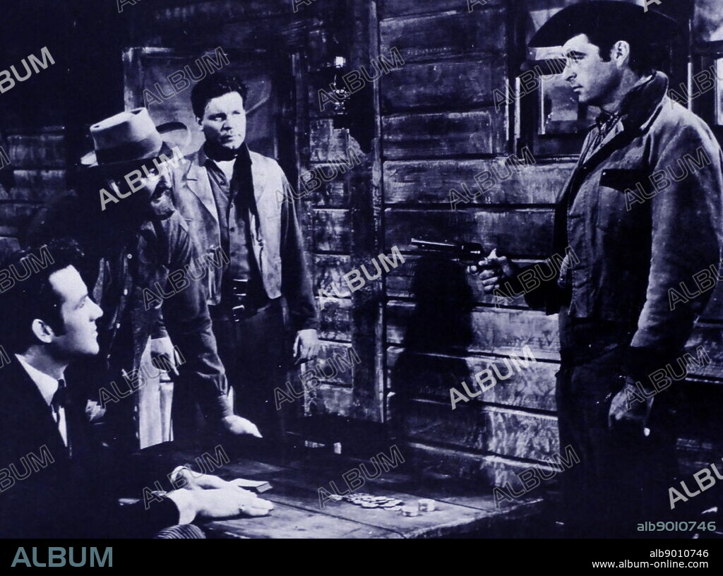 Raw Edge' a 1956 Technicolor Western film directed by John Sherwood starring Rory Calhoun (Right), Yvonne de Carlo, Mara Corday, Rex Reason, Neville Brand. It marked the movie debut of John Gavin under the name "John Gilmore".