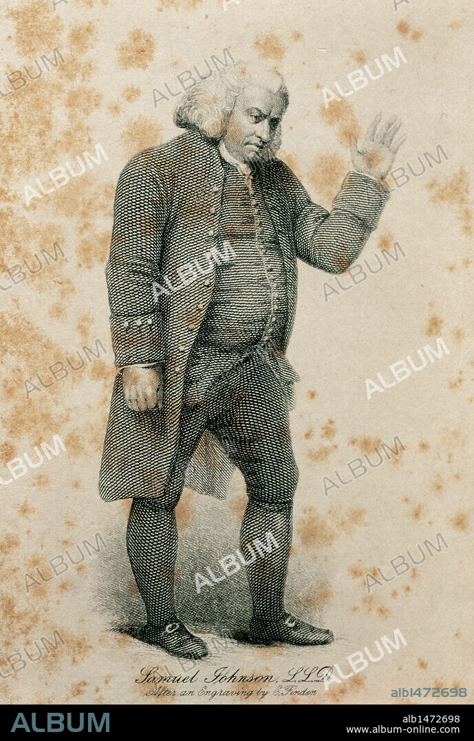 JOHNSON, Samuel (Lichfield, 1709-Londres, 1784). Escritor, ensayista, poeta y dramaturgo británico. Conocido como el DOCTOR JOHNSON. Grabado del s. XVIII.