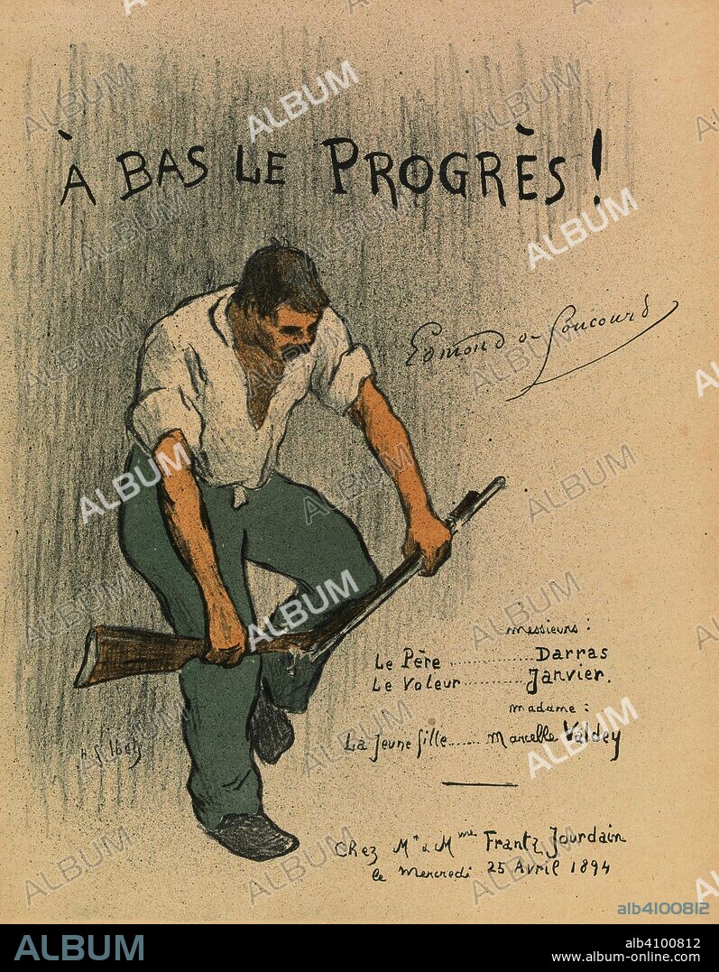 HENRI GABRIEL IBELS. Theatre programme for A bas le progrès by Edmond de Goncourt (performed at Mr and Mrs Frantz Jourdain, 25 april 1894). Dimensions: 32.5 cm x 24.9 cm, 31.5 cm x 23 cm.