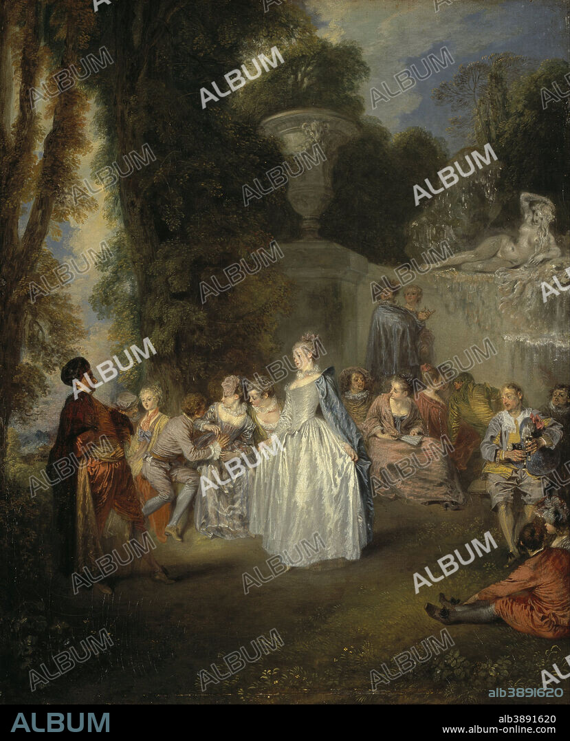 ANTOINE WATTEAU. Fêtes Venitiennes. Date/Period: 1718/9. Painting. Oil on canvas. Height: 559 mm (22 in); Width: 457 mm (17.99 in).