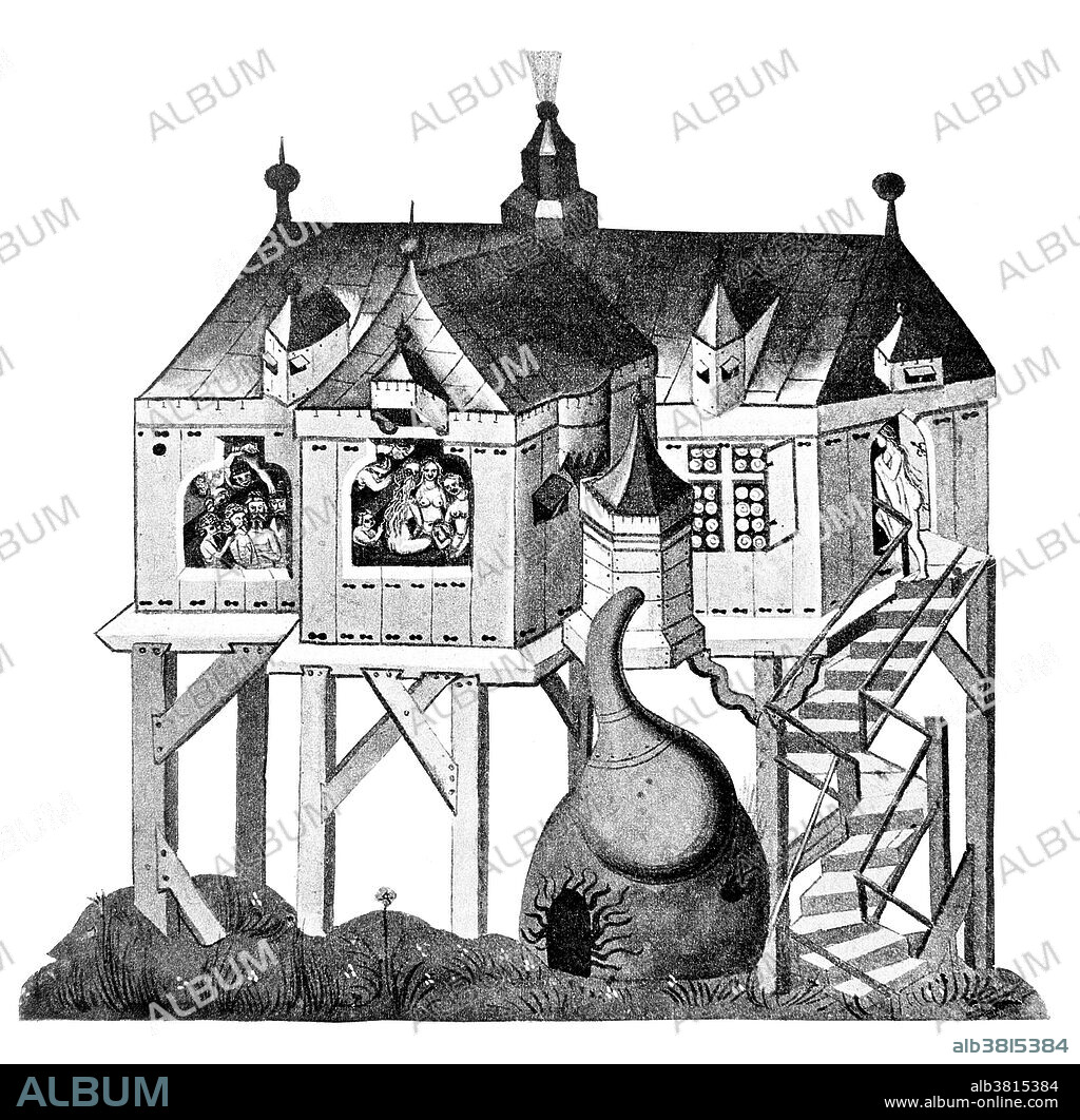 German bath house. Roman style public baths were introduced on a limited scale by returning crusaders in the 11th and 12th centuries, who had enjoyed warm baths in the Middle East. These, however, rapidly degenerated into brothels or at least the reputation as such and were closed down at various times. They were all officially closed down by Henry VIII in 1546 due to their negative reputation. Public baths originated from a communal need for cleanliness at a time when most people did not have access to private bathing facilities. In ancient times public bathing included saunas, massages and relaxation therapies. Members of the society considered it as a place to meet and socialize. Public bathing could be compared to the spa of modern times. Balneology is the branch of medical science concerned with the therapeutic value of baths, especially those taken with natural mineral waters. Balneotherapy may involve hot or cold water, massage through moving water, relaxation or stimulation. Many mineral waters at spas are rich in particular minerals (silica, sulfur, selenium, radium) which can be absorbed through the skin. Image appeared in "Deutsches Badewesen in vergangenen Tagen" by Alfred Martin, 1405.
