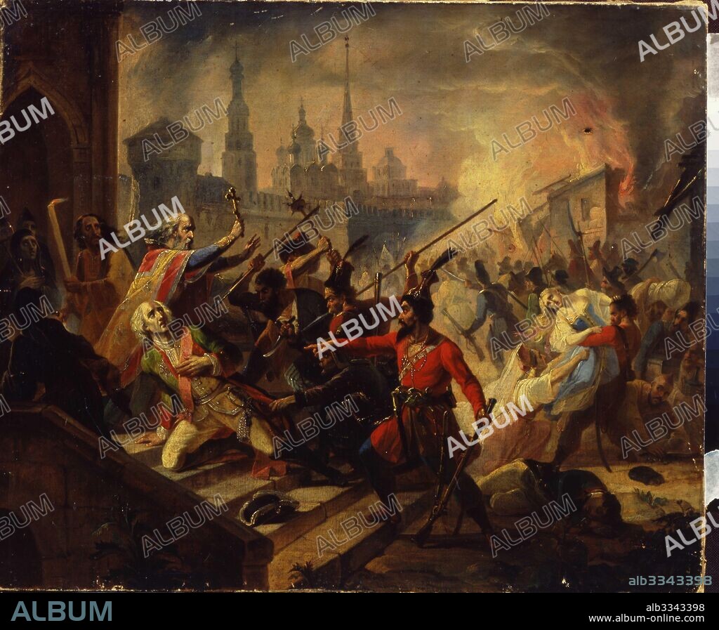 RUSSIAN MASTER. The Pugachev's Battle of Kazan on July 1774 (Scene from the Pugachev's Rebellion).