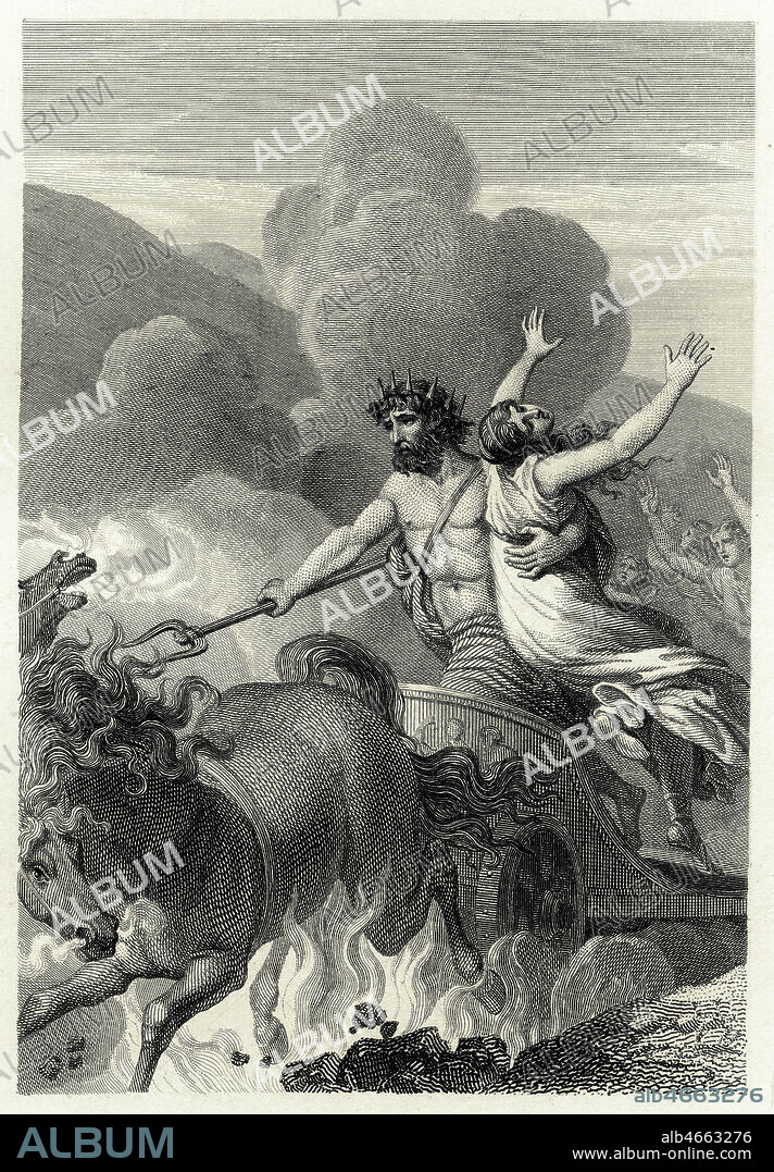PLUTON et PROSERPINE ( Pluton enleve Proserpine et l'emmene aux Enfers) Gravure de MOREAU le jeune (1741-1814) in Lettres a Emilie ( 1ere edition 1786) sur la Mythologie par Charles-Albert DEMOUSTIER (1760-1801), Editions Furne et Cie, 1860. Credit Collection Kharbine Tapabor.