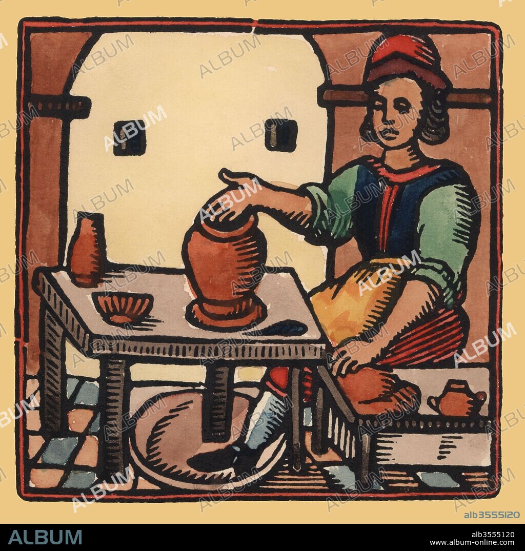 Grabado de artes y oficios del siglo XIX. Alfarero, ceramista.