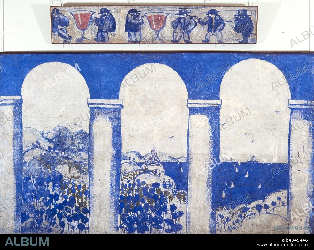XAVIER NOGUES. Xavier Nogués, Fragmento de la decoración mural de la bodega de las Galerías Laietanes. Barcelona, 1915.
