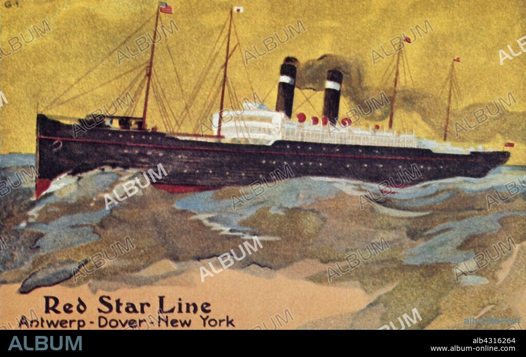 'The Red Star Line', c1900. Red Star Line passenger ships ran between Antwerp in Belgium, Dover in England and New York in the USA. Postcard.