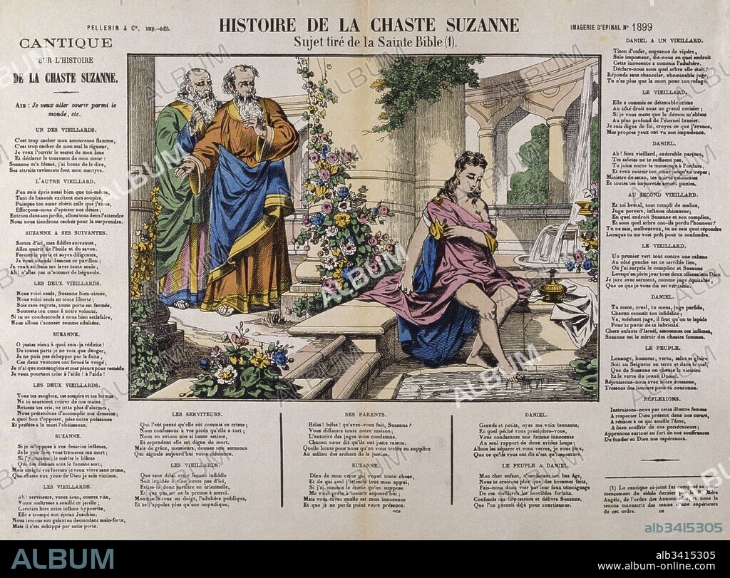 Susanna and the Elders, is included in the Book of Daniel by the Roman Catholic and Eastern Orthodox churches. Susanna was falsely accused by lecherous voyeurs. As she bathes in her garden, having sent her attendants away, two lustful elders secretly observe the lovely Susanna. When she makes her way back to her house, they accost her, threatening to claim that she was meeting a young man in the garden unless she agrees to have sex with them.
