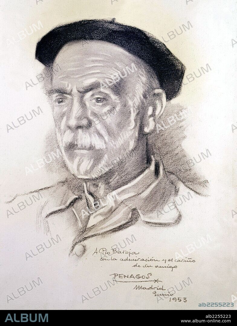 RAFAEL DE PENAGOS. BAROJA , PIO. ESCRITOR ESPAÑOL.SAN SEBASTIAN 1872 - 1956. DIBUJO RETRATO POR RAFAEL PENAGOS. AÑO 1953.