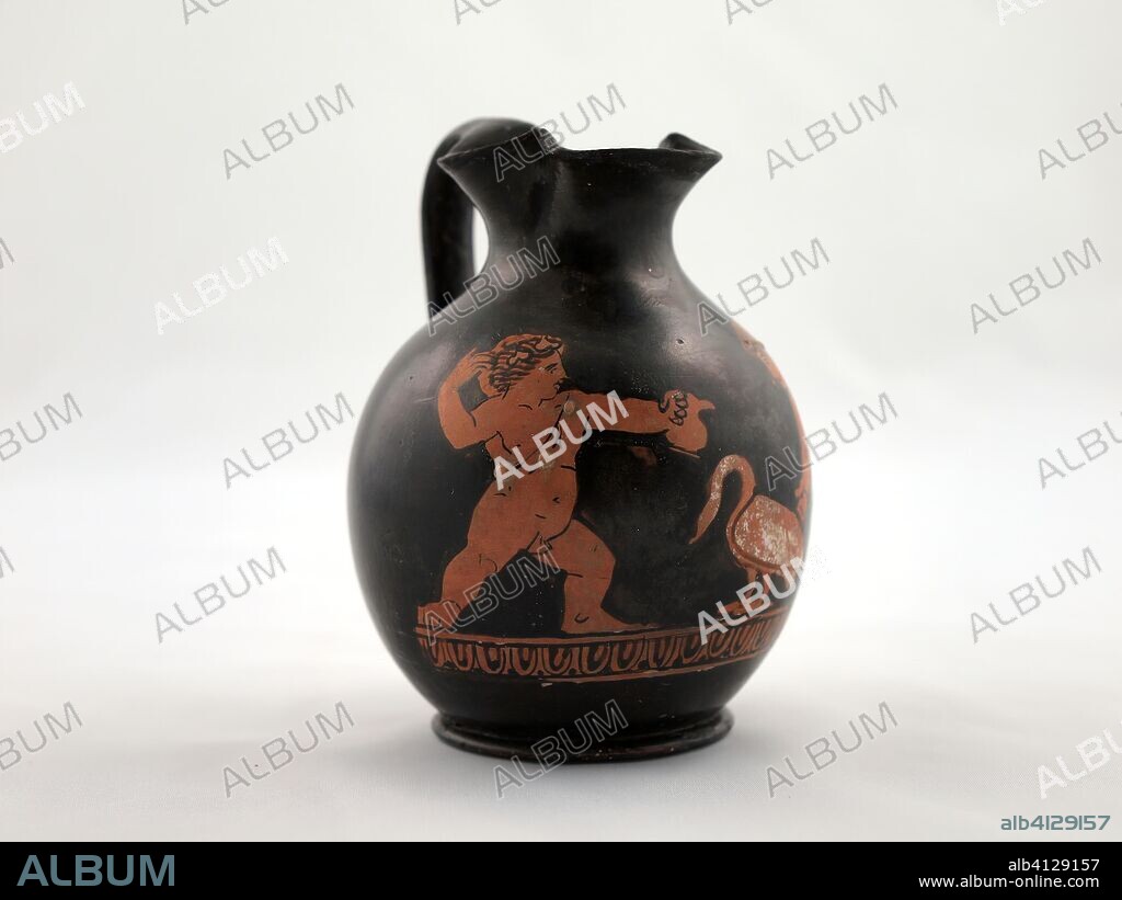 ANCIENT GREEK. Chous (Toy Pitcher). Greek; Athens. Date: 400 BC-380 BC. Dimensions: 8.9 × 6.5 × 6.5 cm (3.51 × 2.57 × 2.56 in.). Terra-cotta, decorated in the red-figure technique. Origin: Athens.