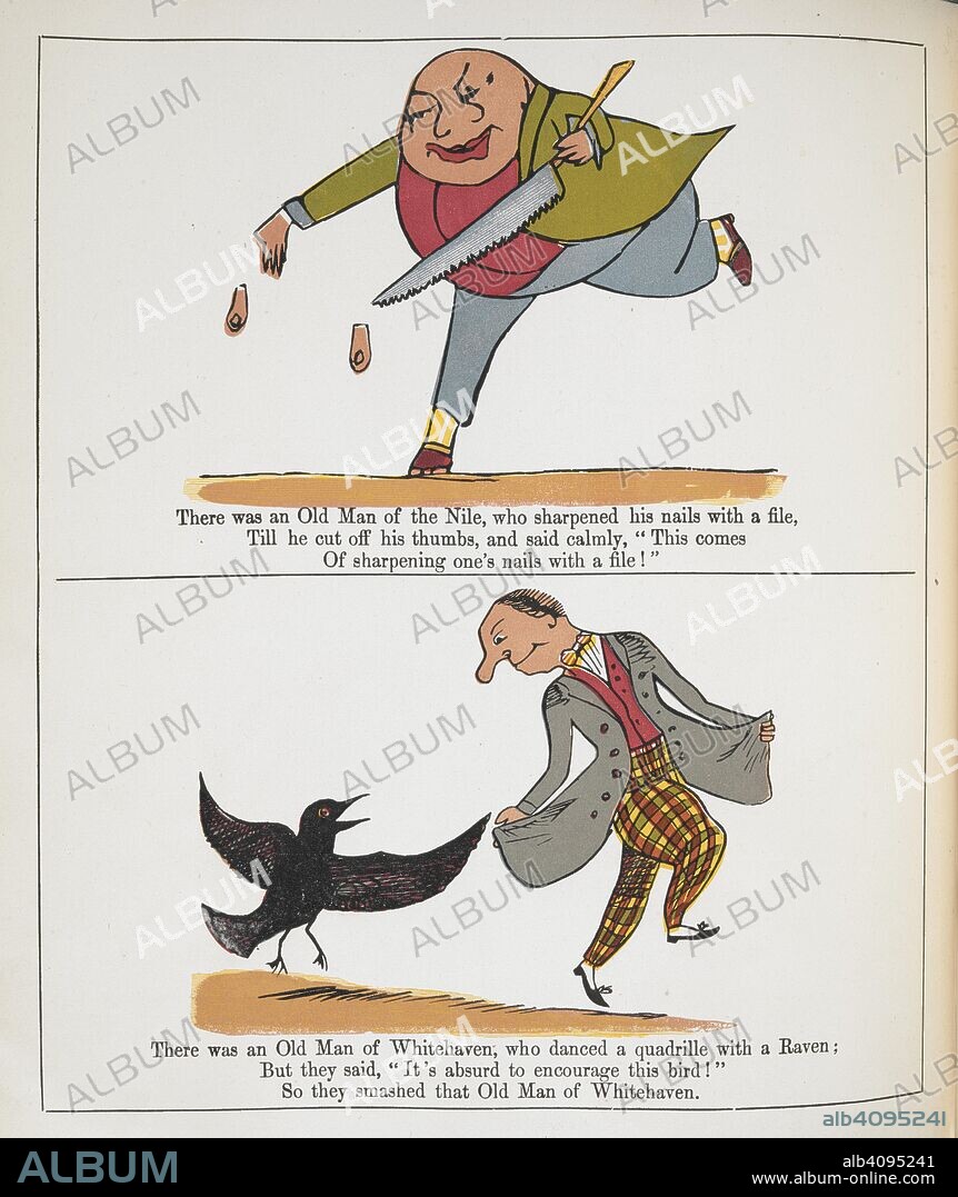 EDWARD LEAR. There was an old man of the Nile ... There was an old man of Whitehaven ... A Book of Nonsense. [With illustrations.]. London : Frederick Warne & Co., [1885?]. Source: 12332.dd.21 page 94.