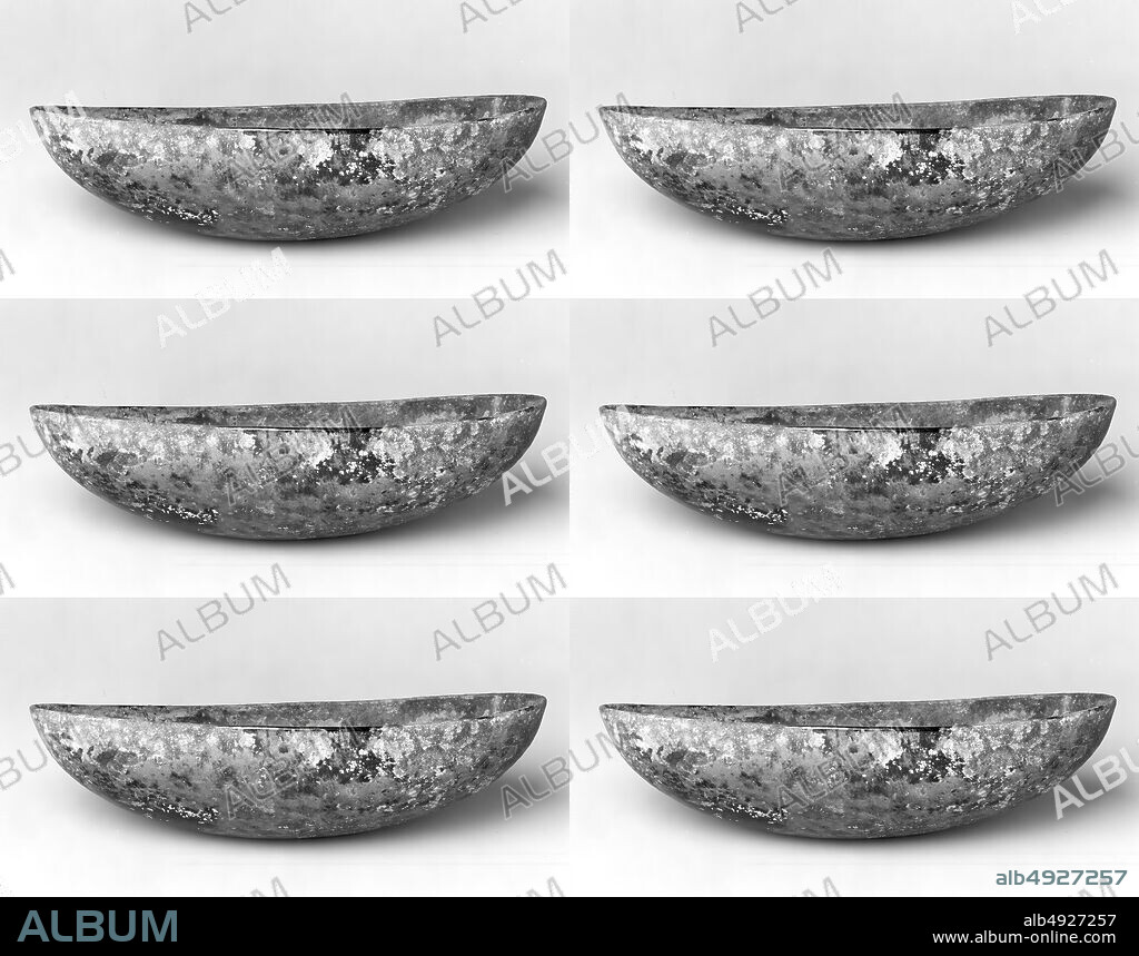 Elliptical bowl, Sasanian, Sasanian, Date ca. 7th century A.D., Iran, Sasanian, Bronze, tin, 2.13 x 9.02 in. (5.41 x 22.91 cm), Metalwork-Vessels.