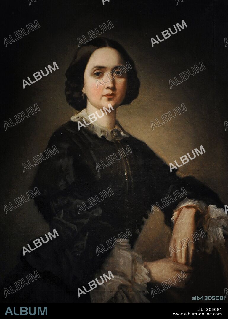 Atribuído a Federico de Madrazo y Küntz (1815-1894). Pintor español. Retrato de Winnefred Cogham, esposa de Valeriano Domínguez Bécquer, hacia 1858. Óleo sobre lienzo, 90 x 69 cm. Museo del Romanticismo. Madrid. España.