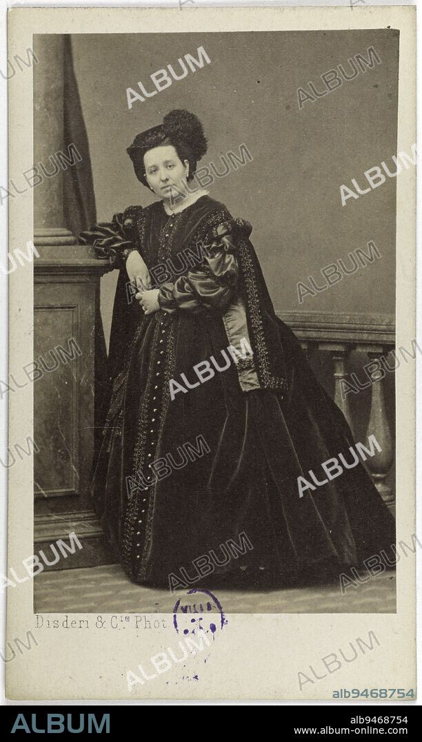 Portrait of Rosina Penco (1823-1894), opera singer, Disderi & Cie, Photographer, Between 1860 and 1890, 2nd half of the 19th century, Photography, Graphic arts, Photography, Albumen paper print, Dimensions - Work: Height: 8.6 cm, Width: 5.4 cm, Dimensions: Height: 10.2 cm, Width: 6.1 cm.