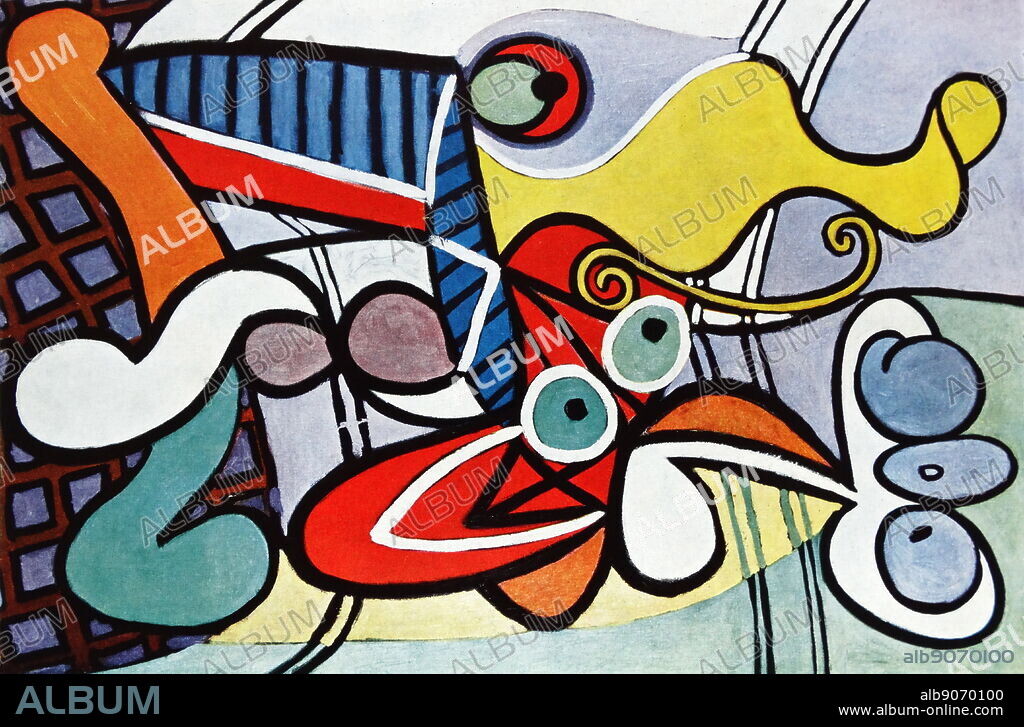 Painting titled 'Still Life on Table' by Pablo Picasso (1881-1973) Spanish painter, sculptor, printmaker, ceramicist, stage designer, poet and playwright. Dated 1931.