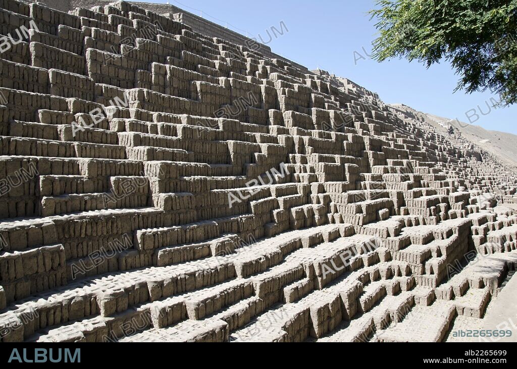 Huaca Pucllana. Lima culture 200 AD and 700 AD. Miraflores district. Lima city. Peru.Archaeological site.