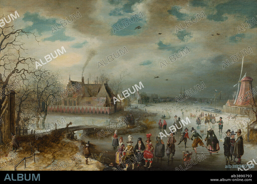 ADAM VAN BREEN. Skating on the Frozen Amstel River. Date/Period: 1611. Painting. Oil on panel. Height: 43 cm (16.9 in); Width: 65 cm (25.5 in).