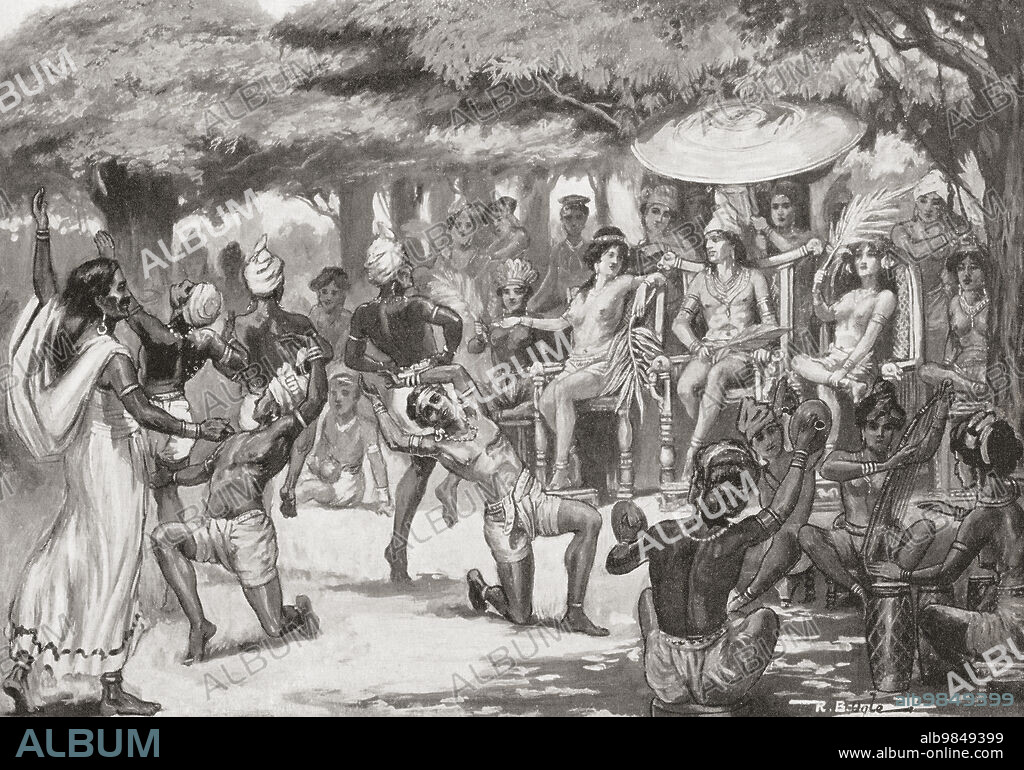 Chandragupta Maurya entertains his bride from Babylon. In 305BC Seleucus I Nicator, a Macedonian general of Alexander the Great, attacked India but was defeated by Chandragupta and had to make peace with him, which included the gift of a daughter as a wife for his rival, she finally arrived in Pataliputra (modern day Patna) in 303BC. Chandragupta Maurya, reign: 321Ã¢â‚¬â€œ298 BC, aka Chandragupta or Chandra Gupta. Founder of the Maurya Empire in ancient India. From Hutchinson's History of the Nations, published 1915.