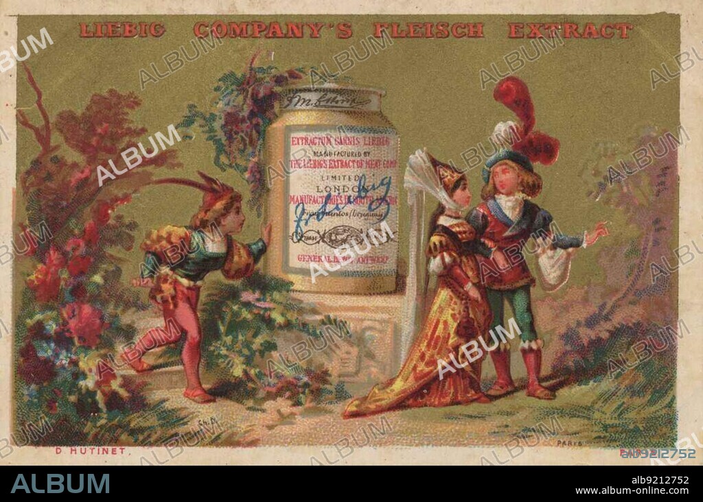 Liebig picture series Old German Scenes, 1878, Boy eavesdropping on lovers, secretly, in love, Germany, Liebig picture, historical, digitally restored reproduction of a collectors picture from c. 1900, Europe.