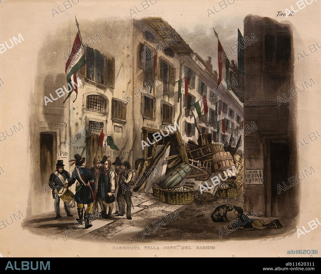 Italy. Revolutions of 1848. Five Days of Milan. Repression of the Austrians in Milano, Lithographia, ca. 1850.