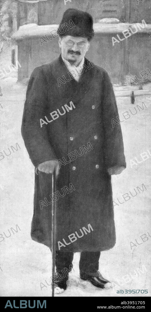 Leon Trotsky at Brest-Litovsk, 7 January 1918. Trotsky led the Russian delegation at the peace negotiations with Germany, which eventually resulted in the signing of the Treaty of Brest-Litovsk on 3 March 1918.