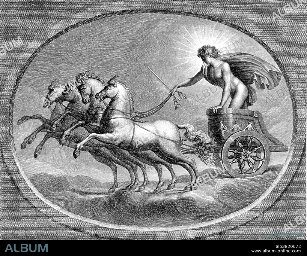 Sol in his chariot, riding across the heavens. Sol was the solar deity in Ancient Roman religion. It was long thought that Rome actually had two different, consecutive sun gods. The first, Sol Indiges, was thought to have been unimportant, disappearing altogether at an early period. Only in the late Roman Empire, scholars argued, did solar cult re-appear with the arrival in Rome of the Syrian Sol Invictus, perhaps under the influence of the Mithraic mysteries. Today, SOL is still the main word for sun in Romance languages. SOL is used in contemporary English by astronomers and many science fiction authors as the proper name of the Sun to distinguish it from other stars which may have their own planetary systems. Engraving by Carlo Lasinio, 1695, after Raphael, 1516.