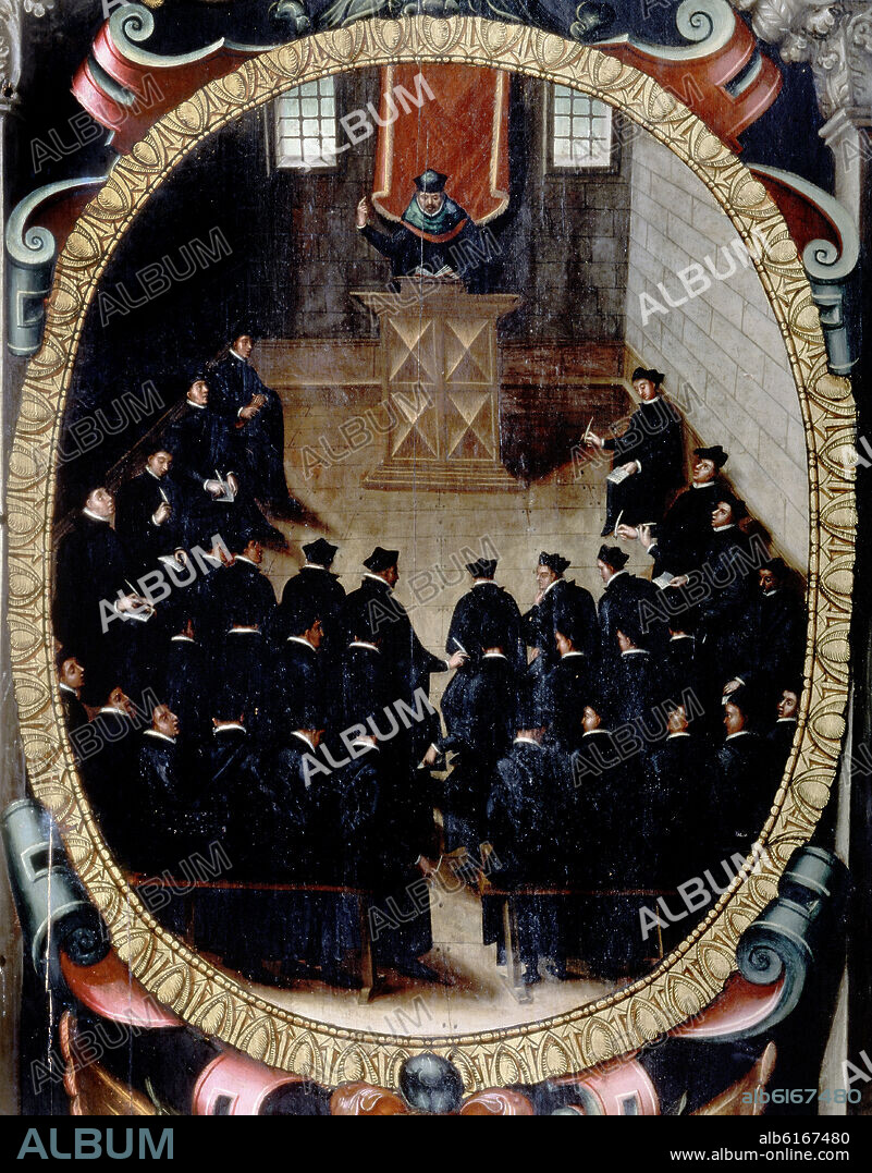 CERVERA MARTIN. DETALLE DE LA PUERTA PINTADA DE LA ESTANTERIA DE LOS INCUNABLES - AULA UNIVERSITARIA - 1614.