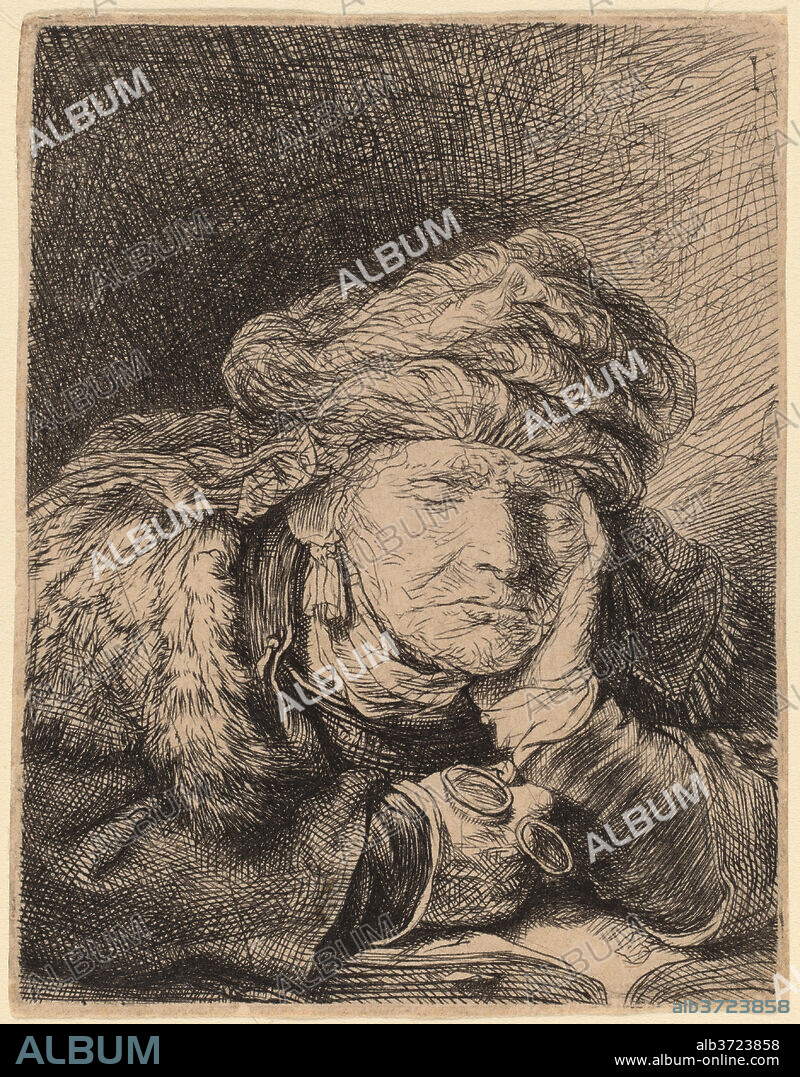 REMBRANDT. Old Woman Sleeping. Dated: c. 1635/1637. Medium: etching.