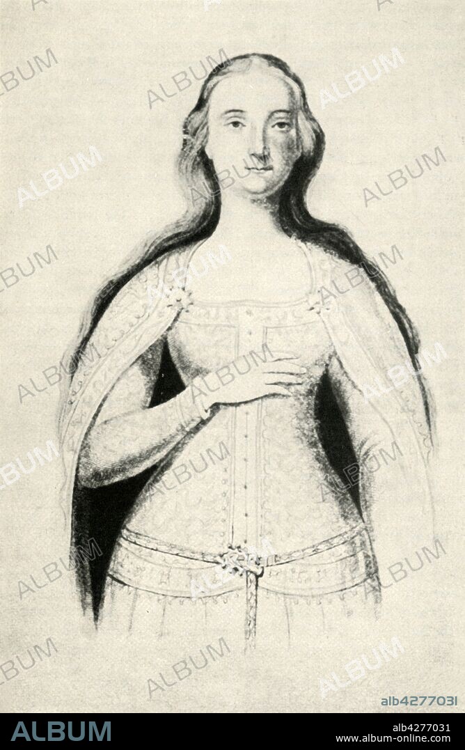 'Anne of Bohemia', (1947). Portrait of Anne of Bohemia (1366-1394), Queen Consort of Richard II of England. Anne was the daughter of the Holy Roman Emperor Charles IV. She married Richard II in 1382 but died of plague twelve years later. From "History of Czechoslovakia in Outline" by J. V. Polisensky. [Sphinx Publishers Ltd, Prague, 1947].