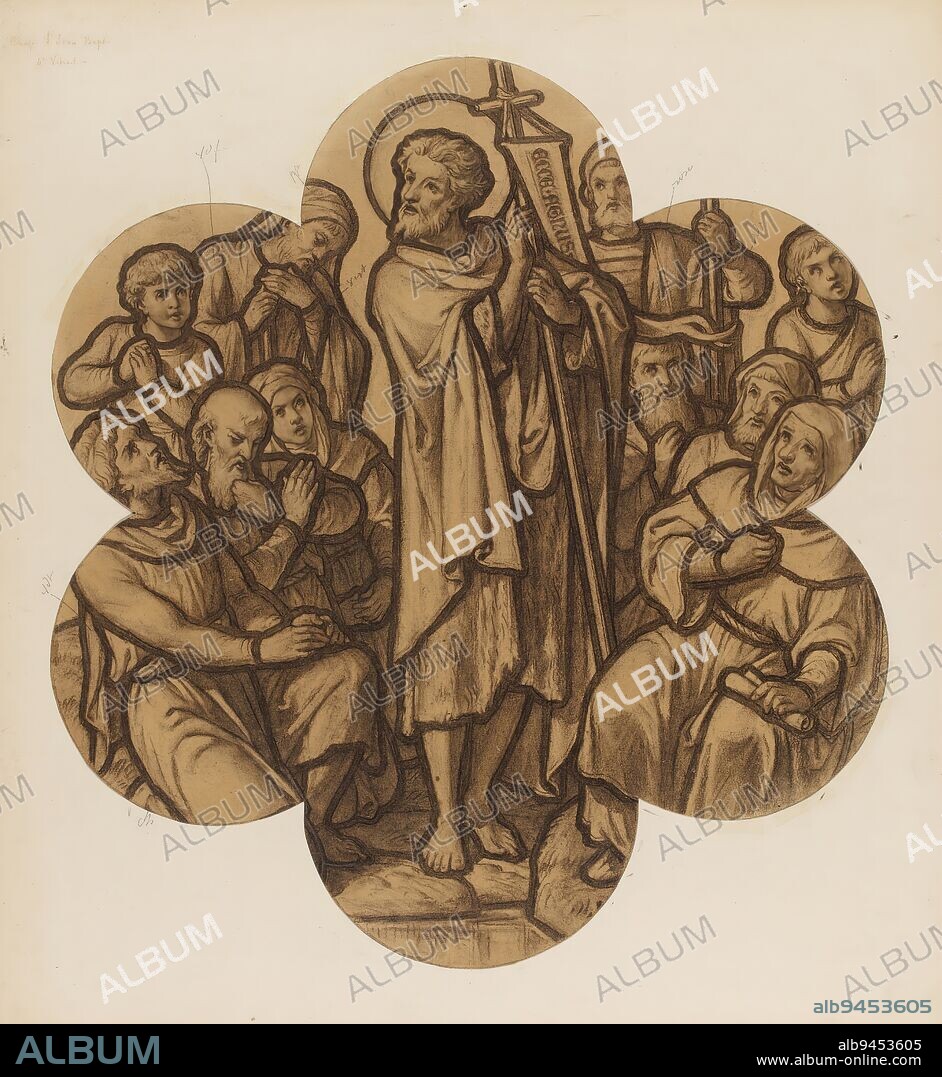 Saint John the Baptist preaching., Gsell, Jean Gaspard Jules or Johann Caspar Julius, Draftsman, Drawing, Graphic arts, Drawing, Crayon, Charcoal, Dimensions - Work: Height: 53 cm, Width: 48.5 cm, Dimensions - Passe-partout: Height: 80 cm, Width: 60 cm.