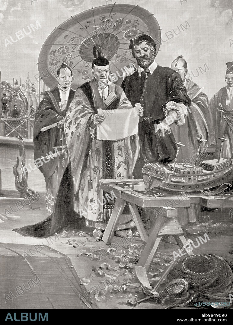 Will Adams builds ships for the Shogun Tokugawa Ieyasu. Tokugawa Ieyasu, 1543 Ã¢â‚¬â€œ 1616. Founder and first shogun of the Tokugawa shogunate of Japan. William Adams, 1564 Ã¢â‚¬â€œ 1620, known in Japanese as Miura Anjin (the pilot of Miura). English navigator, the first of his nation to reach Japan during a five-ship expedition for the Dutch East India Company From Hutchinson's History of the Nations, published 1915.