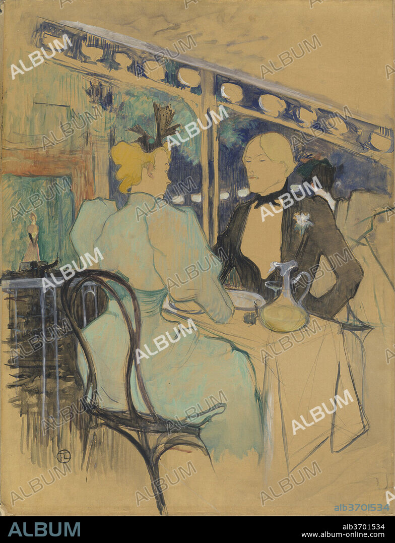 HENRI DE TOULOUSE-LAUTREC. Fashionable People at Les Ambassadeurs (Aux Ambassadeurs: Gens Chic). Dated: 1893. Dimensions: overall: 84.3 x 65.5 cm (33 3/16 x 25 13/16 in.). Medium: oil   l'essence over black chalk on wove paper, mounted on cardboard.