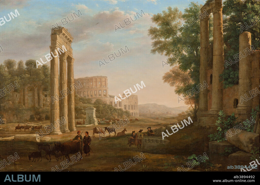 CLAUDE LORRAIN. Capriccio with ruins of the Roman Forum. Date/Period: Ca. 1634. Painting. Oil on canvas. Height: 79.70 mm (3.13 in); Width: 118.80 mm (4.67 in).