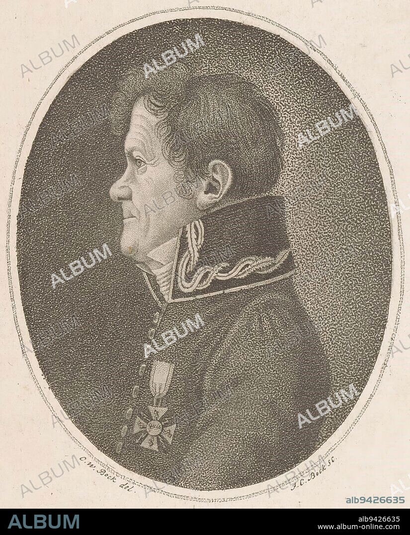 Portrait of Heinrich Stephani, Johann Carl Bock, after Christoph Wilhelm Bock, 1780 - 1843, print maker: Johann Carl Bock, (mentioned on object), intermediary draughtsman: Christoph Wilhelm Bock, (mentioned on object), Neurenberg, 1780 - 1843, paper, etching, h 129 mm - w 85 mm.