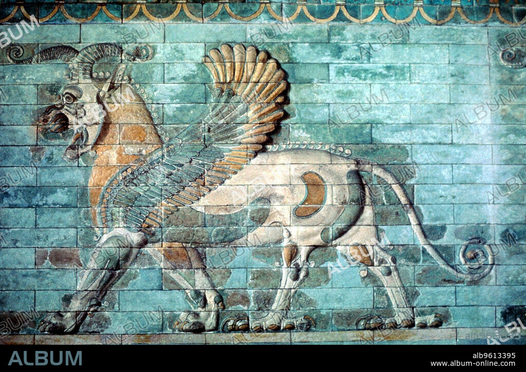 Griffin-lion relief in glazed brickwork, Achaemenid Period, Ancient Persia, 530-330 BC. From the Musee du Louvre, Paris.