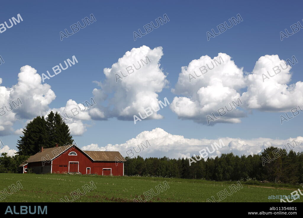 Cumulus clouds and countryside, Savonlinna, Savonia, Finland, Scandinavia, Europe.