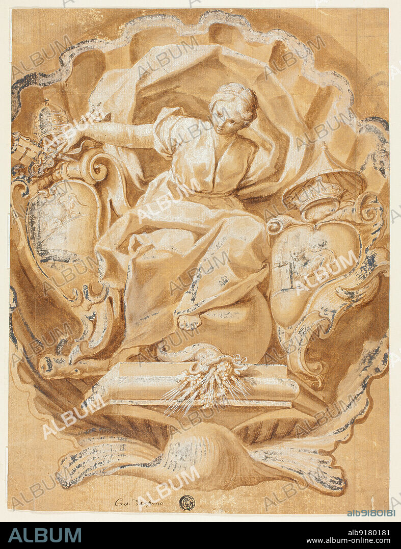 Allegorical Figure with Arms of Alexander VIII (Ottoboni) and Arms of Papacy, n.d. Attributed to Francesco Mancini.