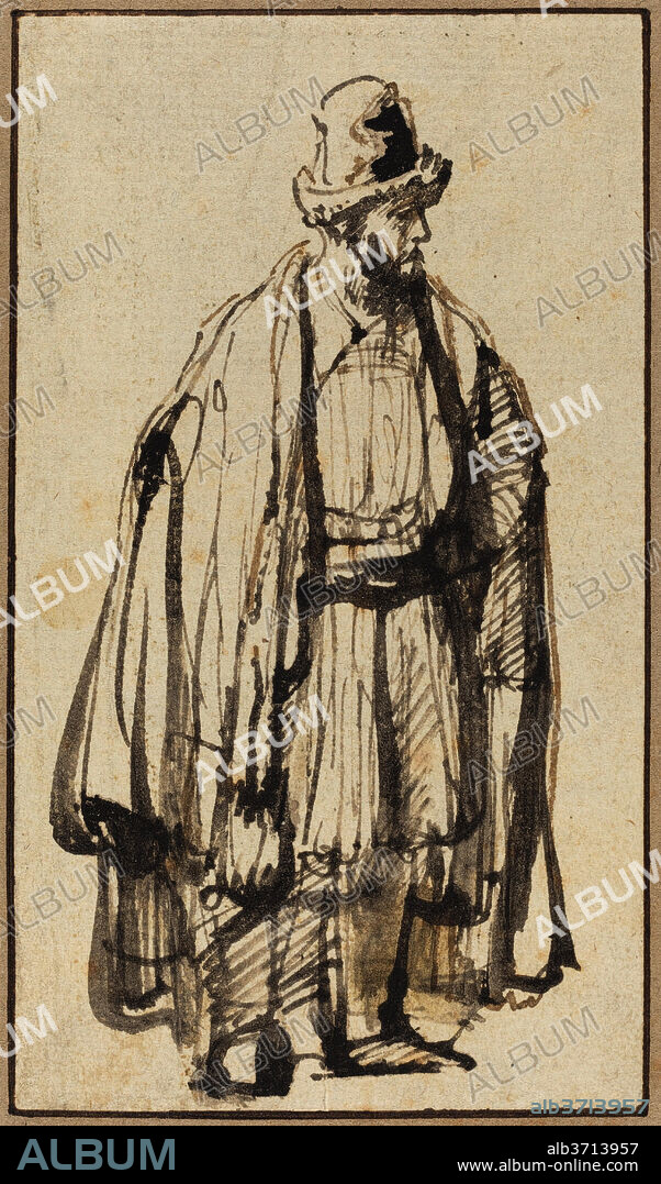 STYLE OF REMBRANDT VAN RIJN. An Oriental. Dimensions: Overall: 12.8 x 7.3 cm (5 1/16 x 2 7/8 in.)  support: 20.3 x 14.9 cm (8 x 5 7/8 in.). Medium: pen and brown ink with brush and brown-black ink on laid paper.